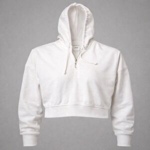 Aerie White Terry Cloth Quarter-Zip Cropped Hoodie - Oversized -Medium